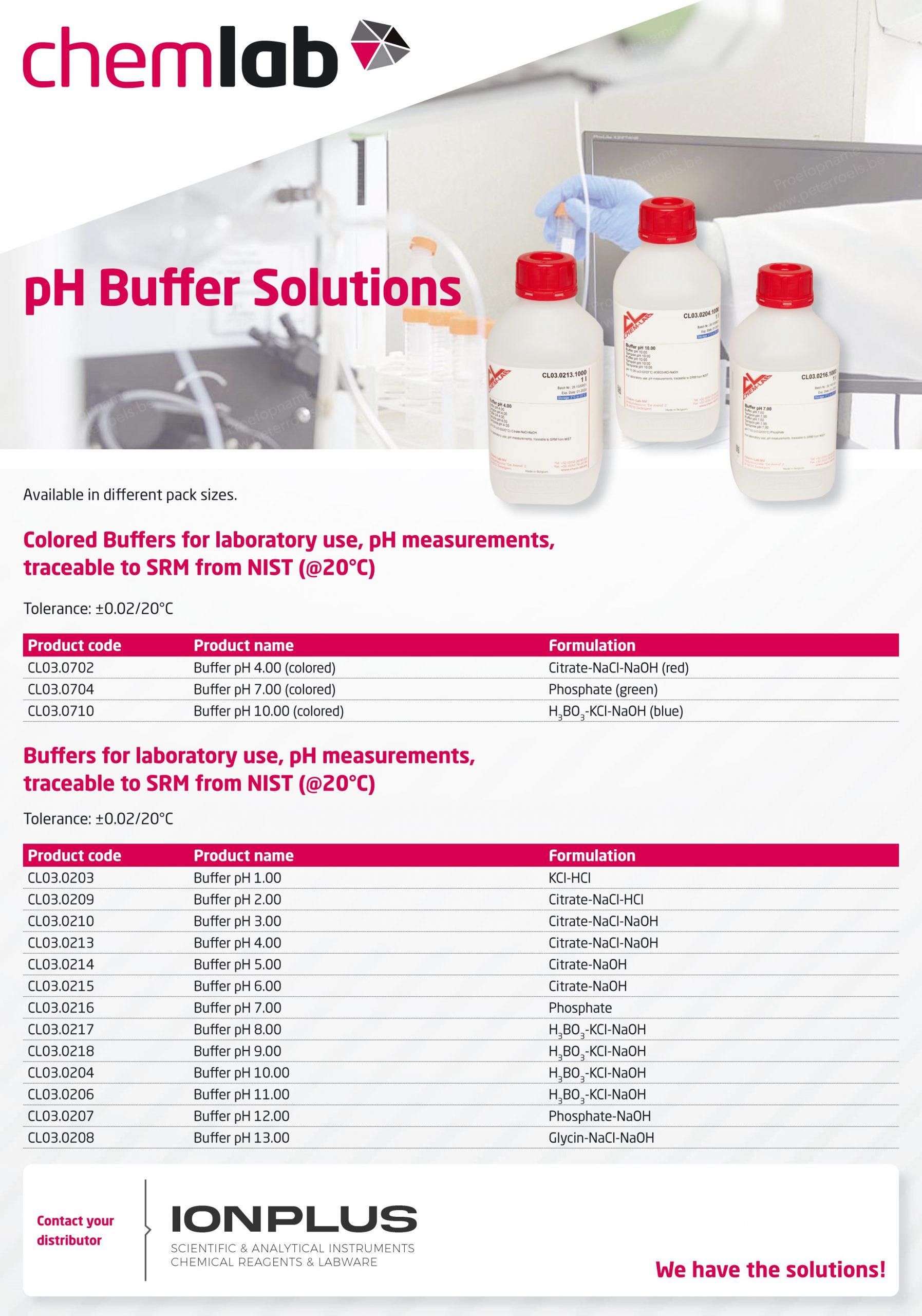 Chemlab Buffer pH Solutions